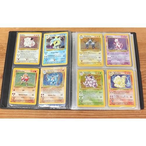 1509 - Part set of original Pokemon Base Set trade cards and holographic Flipz cards arranged in albums