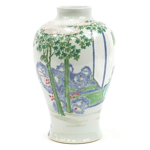 155 - Chinese porcelain baluster vase hand painted in the famille rose palette with an emperor and attenda... 