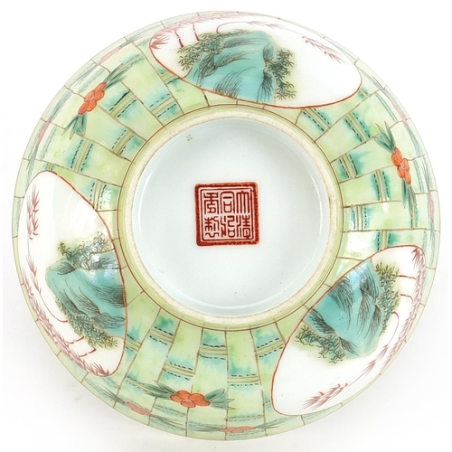 281 - Chinese porcelain bowl hand painted with panels of bamboo groves onto a faux bamboo ground, six figu... 