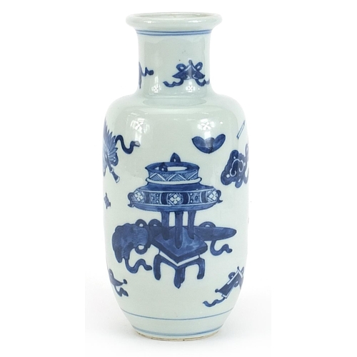 532 - Chinese blue and white porcelain vase hand painted with lucky objects and Daoist emblems, 21cm high