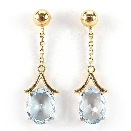 1817 - Pair of 14ct gold aquamarine drop earrings, 3.2cm high, 2.7g