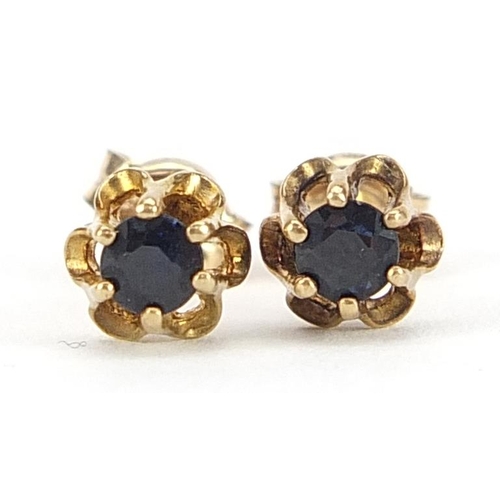 1908 - Pair of 9ct gold sapphire solitaire stud earrings, 4.5mm in diameter, 0.8g