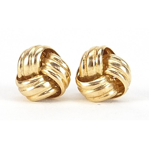 2044 - Pair of 9ct gold knot design stud earrings, 8mm in diameter, 0.6g