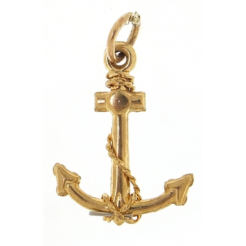 2060 - 9ct gold anchor charm, 2cm high, 0.9g