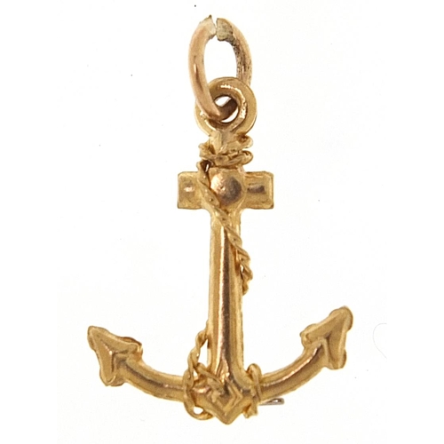 2060 - 9ct gold anchor charm, 2cm high, 0.9g