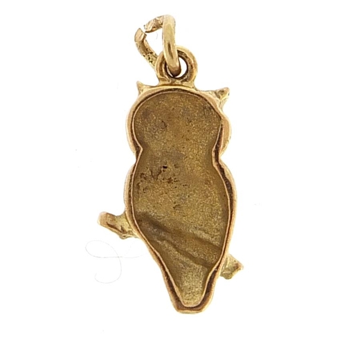 2020 - 9ct gold owl charm, 1.6cm high, 1.3g