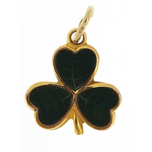 2051 - 9ct gold and enamel clover charm, 1.2cm high, 0.7g