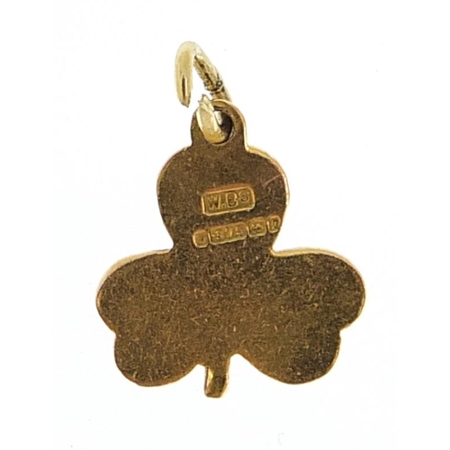 2051 - 9ct gold and enamel clover charm, 1.2cm high, 0.7g