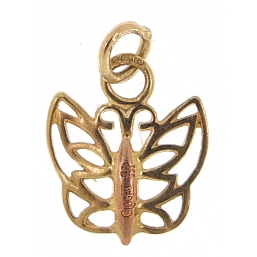 2054 - 9ct gold butterfly charm, 1.1cm high, 0.4g