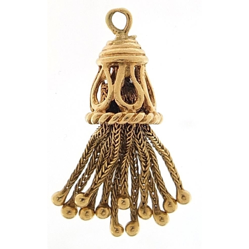 1834 - 9ct gold tassel charm, 3cm high, 3.6g