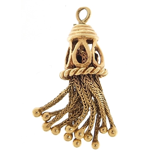 1834 - 9ct gold tassel charm, 3cm high, 3.6g