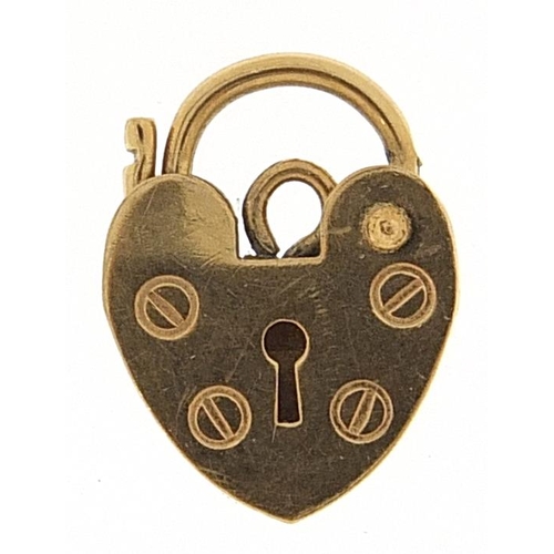 2004 - 9ct gold love heart padlock, 1.3cm high, 0.7g