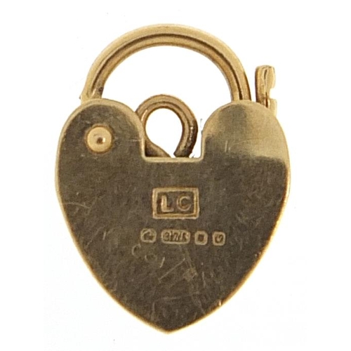 2004 - 9ct gold love heart padlock, 1.3cm high, 0.7g