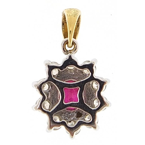 1862 - 18ct gold ruby and diamond pendant, 1.5cm high, 1.0g