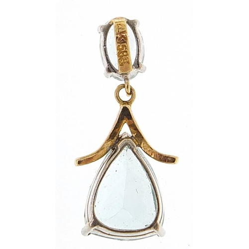 2059 - 14ct gold aquamarine pendant, 2.5cm high, 2.1g