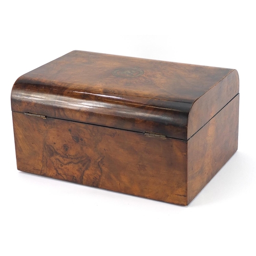 941 - Victorian walnut workbox, 15.5cm H x 29.5cm W x 22.5cm D