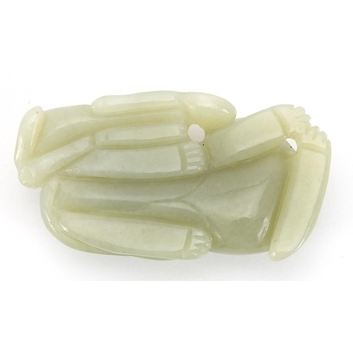 1282 - Large Chinese green jade pendant carved with fruit and a celadon jade carving of two mythical animal... 