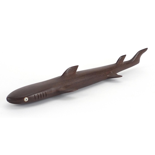 748 - Australian Aboriginal interest carved hardwood shark with beaded eyes, 40.5cm in length