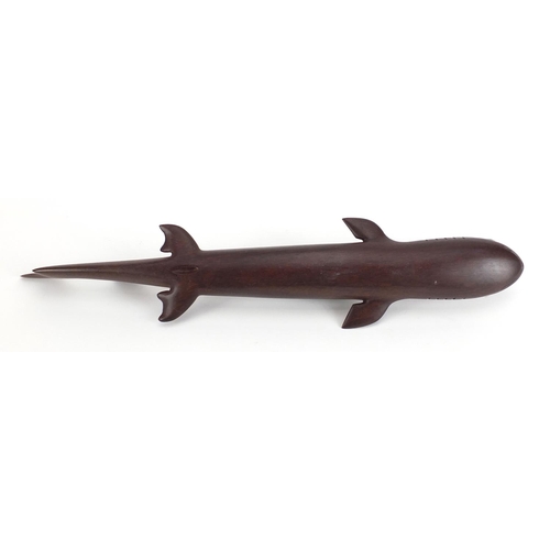 748 - Australian Aboriginal interest carved hardwood shark with beaded eyes, 40.5cm in length