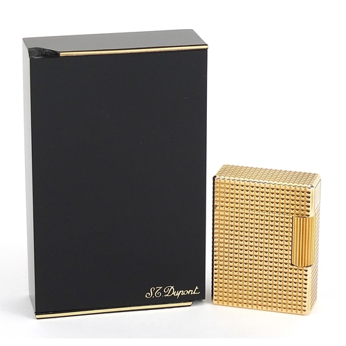 126 - S J Dupont gold plated pocket lighter with crocodile effect protective case, box and booklet, the li... 