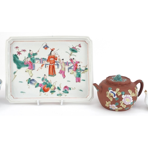 228 - Chinese and Japanese ceramics and sundry items including famille rose tray hand painted with figures... 