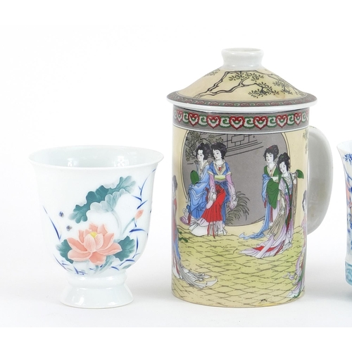 715 - Chinese porcelain including pair of cups decorated with children, the largest 14cm high