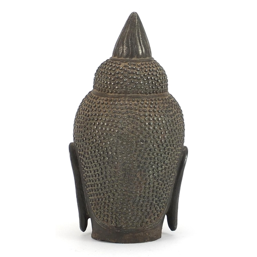 428 - Thai patinated bronze Buddha head, 24cm high