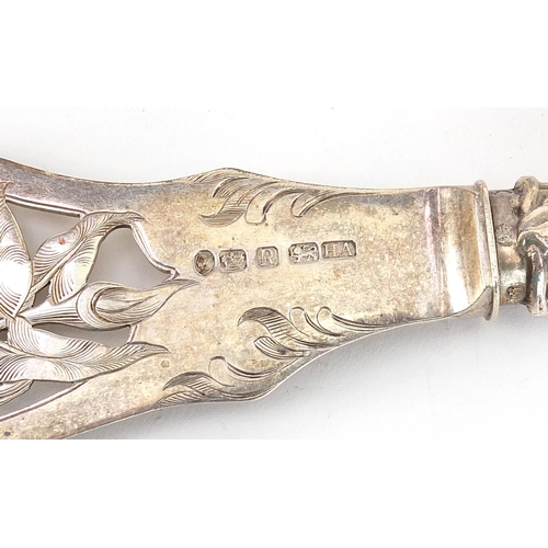 2241 - Henry Atkin Brothers, pair of Victorian silver fish servers, the knife engraved with a fisherman, Sh... 