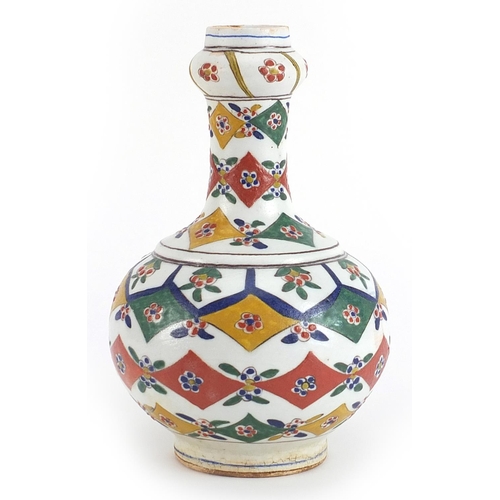 72 - Turkish Kutahya pottery vase hand painted with flowers, 20cm high