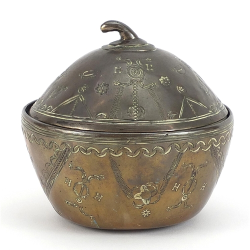 147 - Antique German bronze box and cover in the form of a fruit, 9cm high