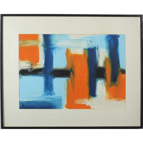 492 - Abstract composition, geometric shapes, mounted, framed and glazed, 68cm x 48cm excluding the mount ... 