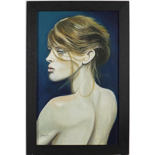 1201 - Clive Fredriksson - Head and shoulders portrait of a female, oil on board, framed, 52cm x 32cm exclu... 