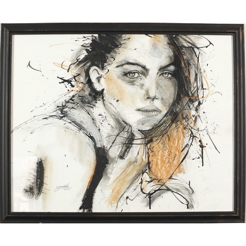 1173 - Clive Fredriksson - Portrait of a female, mixed media, framed and glazed, 49.5cm x 40cm excluding th... 