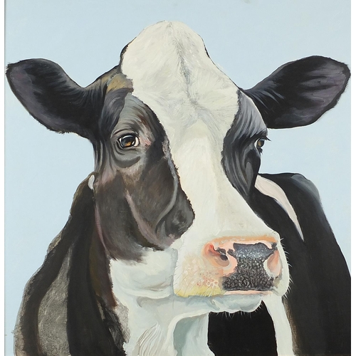 315 - Clive Fredriksson - Friesian cow, oil on board, framed, 77cm x 74cm excluding the frame