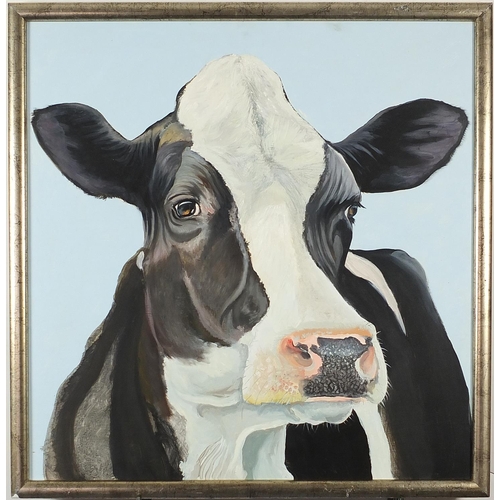 315 - Clive Fredriksson - Friesian cow, oil on board, framed, 77cm x 74cm excluding the frame