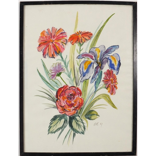 554 - Still life flowers, Russian school watercolour and pencil on paper, framed and glazed, 43cm x 31.5cm... 