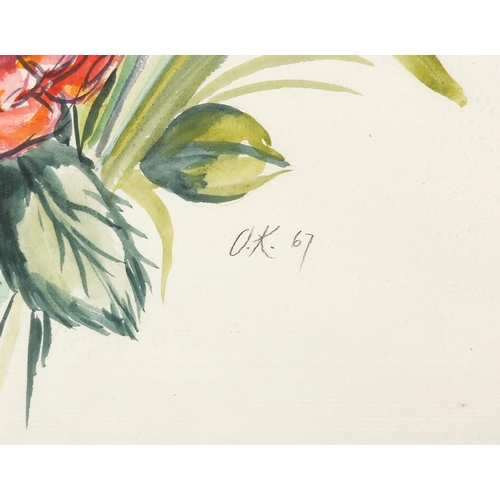 554 - Still life flowers, Russian school watercolour and pencil on paper, framed and glazed, 43cm x 31.5cm... 