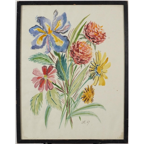 574 - Still life flowers, Russian school watercolour and pencil on paper, framed and glazed, 43cm x 31.5cm... 