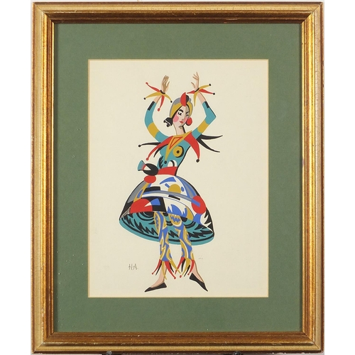 493 - Theatrical costume design, Russian school gouache on paper, mounted, framed and glazed, 28.5cm x 21.... 