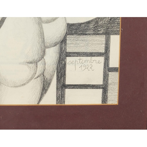 314 - Manner of Fernand Leger - Abstract composition, female reading, French school pencil, mounted, frame... 