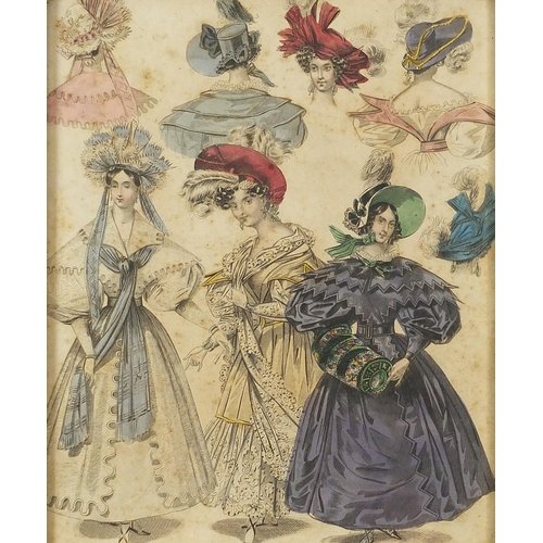 1247 - Set of six 19th century hand coloured fashion plate engravings including Newest Fashions for Februar... 