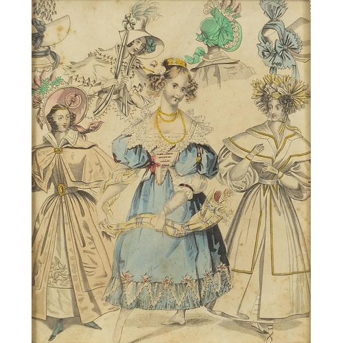 1247 - Set of six 19th century hand coloured fashion plate engravings including Newest Fashions for Februar... 