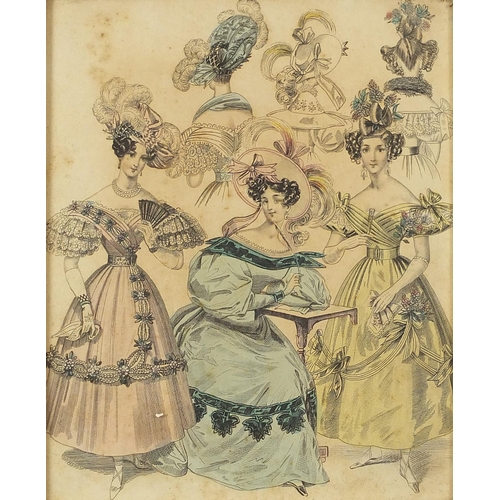 1247 - Set of six 19th century hand coloured fashion plate engravings including Newest Fashions for Februar... 