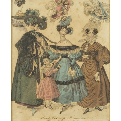 1247 - Set of six 19th century hand coloured fashion plate engravings including Newest Fashions for Februar... 