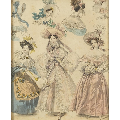 1247 - Set of six 19th century hand coloured fashion plate engravings including Newest Fashions for Februar... 