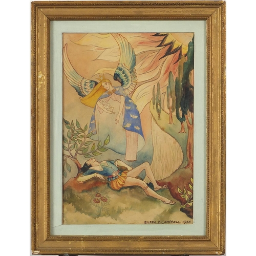 418 - Eileen D Campbell 1935 - Oberon and Titania, A Midsummer Night's Dream, Shakespeare watercolour illu... 