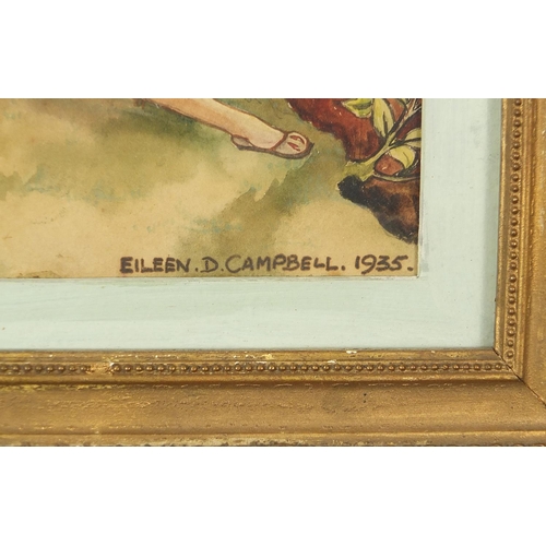 418 - Eileen D Campbell 1935 - Oberon and Titania, A Midsummer Night's Dream, Shakespeare watercolour illu... 