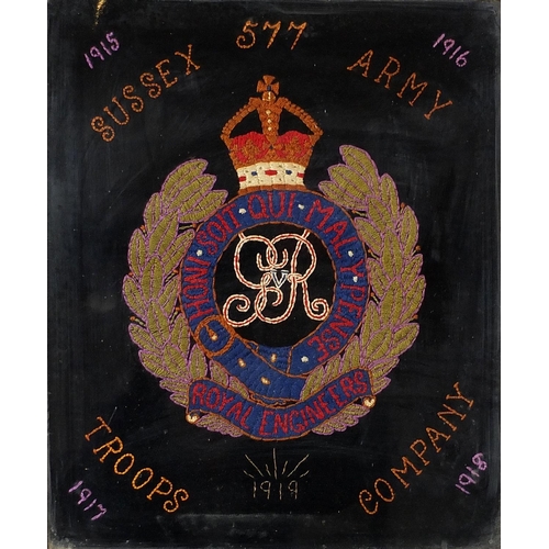 2340 - British military interest World War I Sussex Army Troops Company embroidered panel, D Blagrove & Son... 