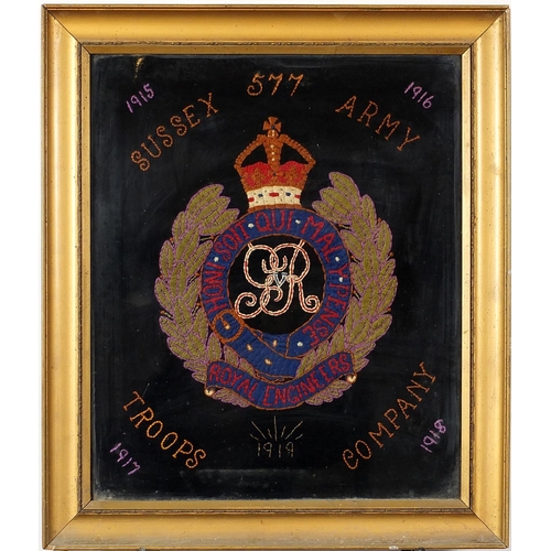 2340 - British military interest World War I Sussex Army Troops Company embroidered panel, D Blagrove & Son... 