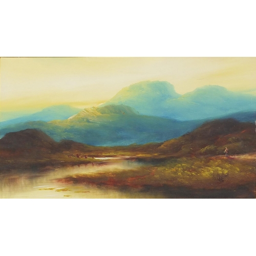 614 - Scottish Highland landscapes with cattle, pair of oils, mounted, framed and glazed, each 45cm x 25cm... 